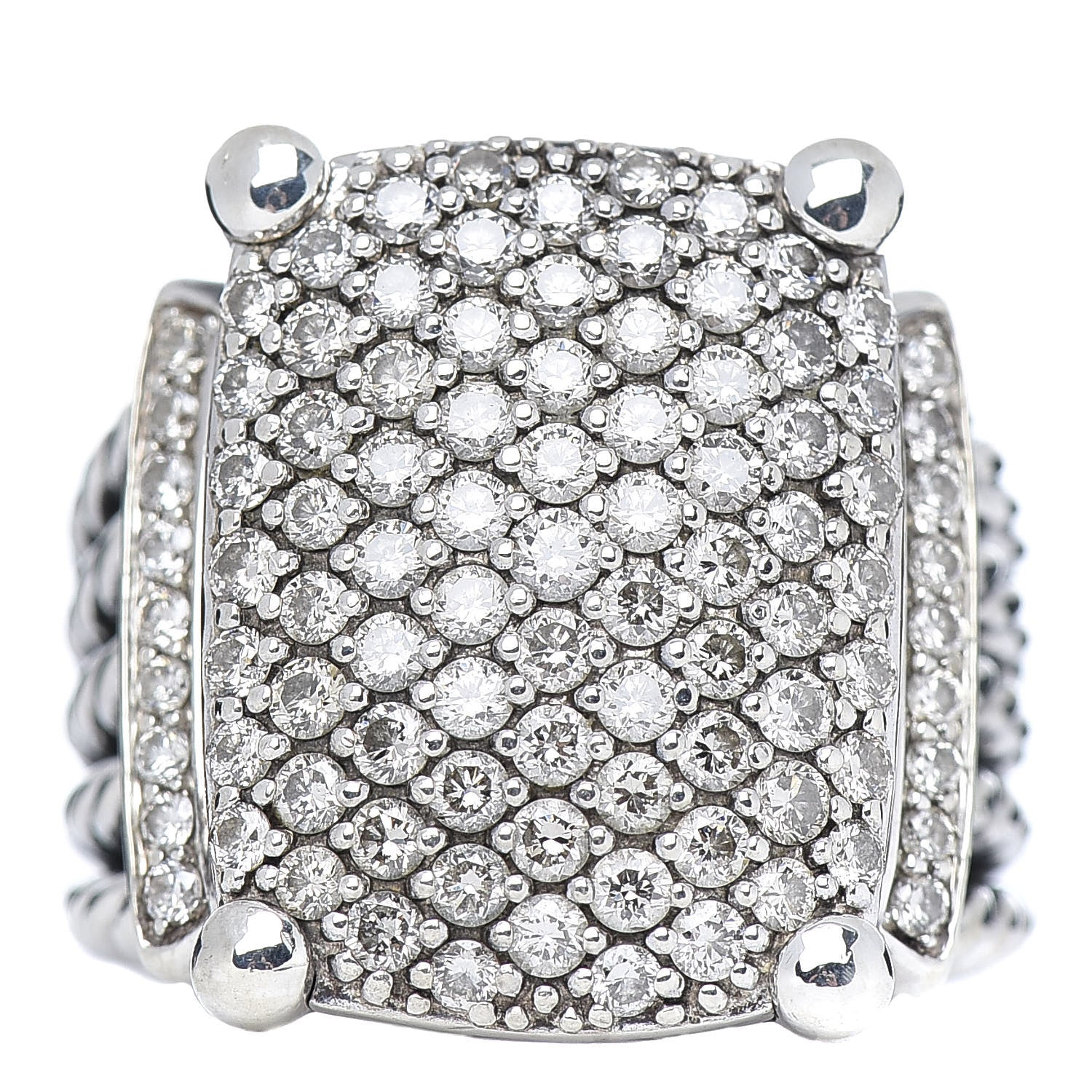 David Yurman Sterling Silver Diamond 20mm Wheaton Ring 54 7 1 of 5