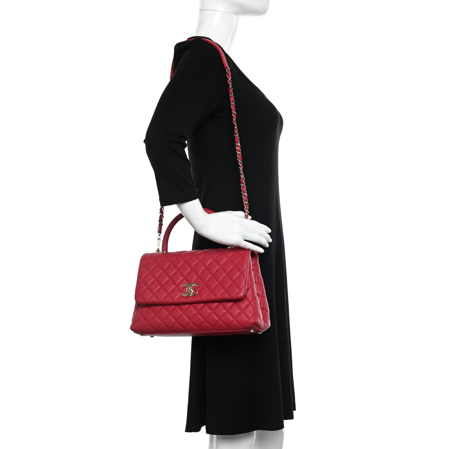 Caviar Quilted Small Coco Handle Flap Dark Pink