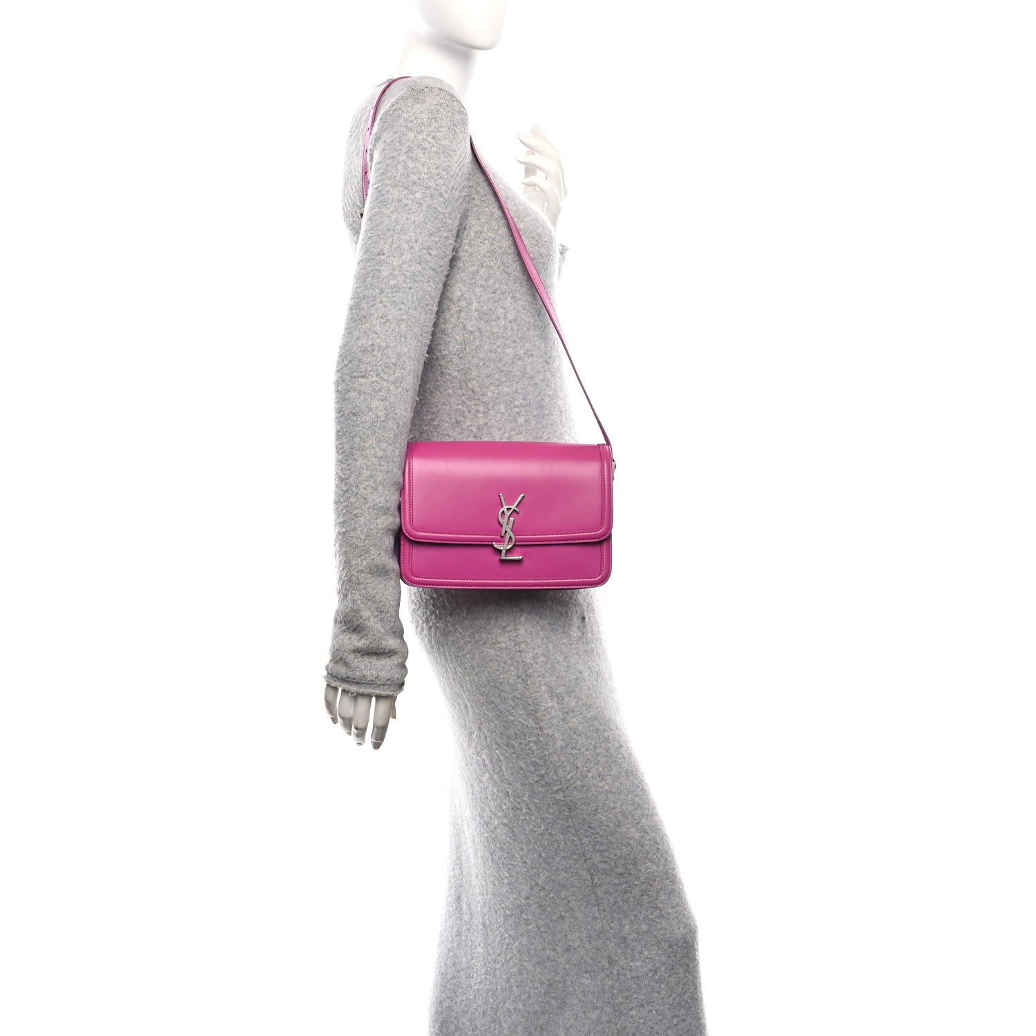 Saint Laurent Box Calfskin Monogram Medium Solferino Satchel Fuchsia 2 of 11