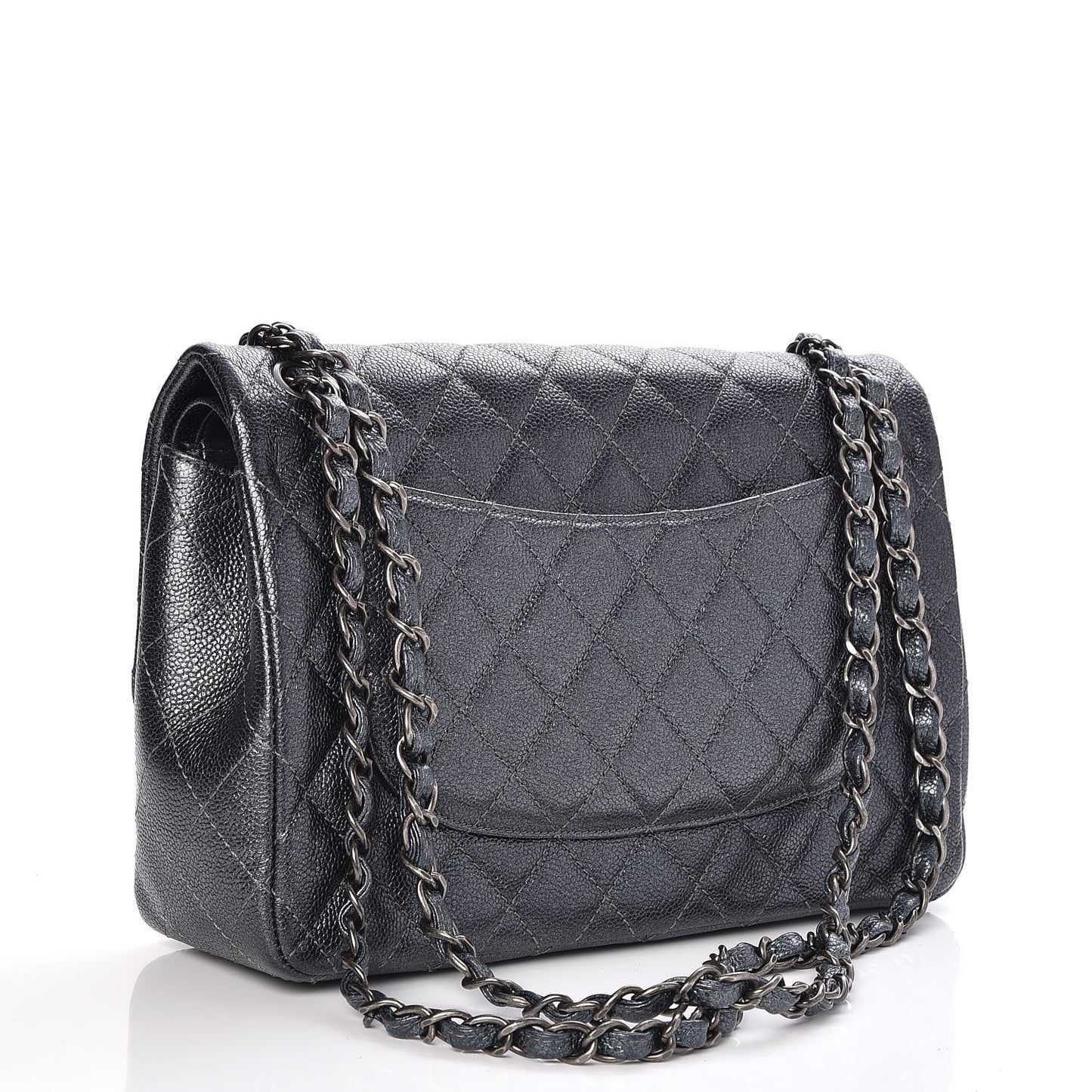 Metallic Caviar Quilted Jumbo Double Flap Dark Grey