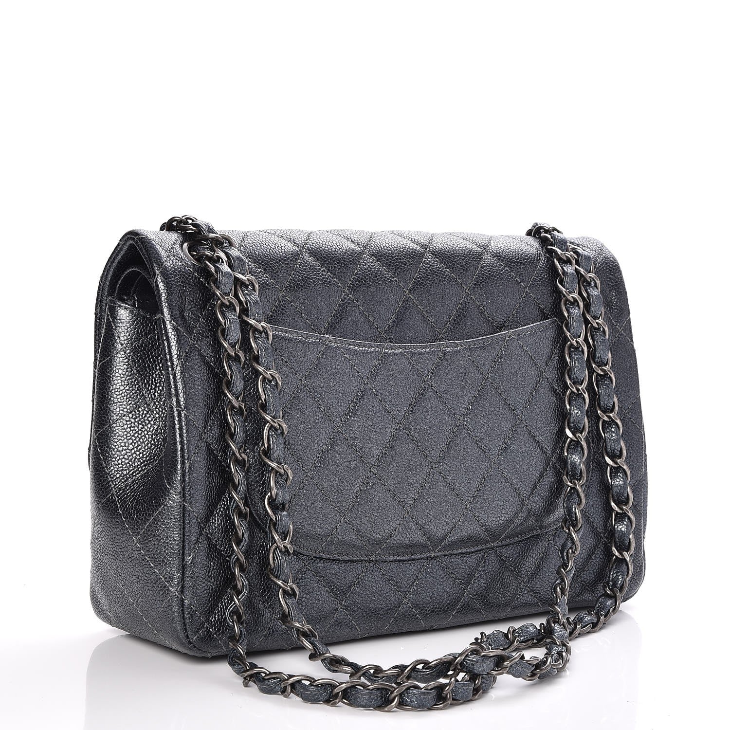 Chanel Metallic Caviar Quilted Jumbo Double Flap Dark Grey 4 of 8