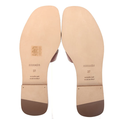 Hermes Box Calfskin Oran Sandals 37 Gold 6 of 11