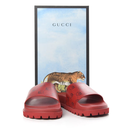 Gucci Calfskin Rubber GucciGhost Hamlet Skull Mens Lug Sole Slide Sandals 7 Hibiscus Red Blue Agata 9 of 9