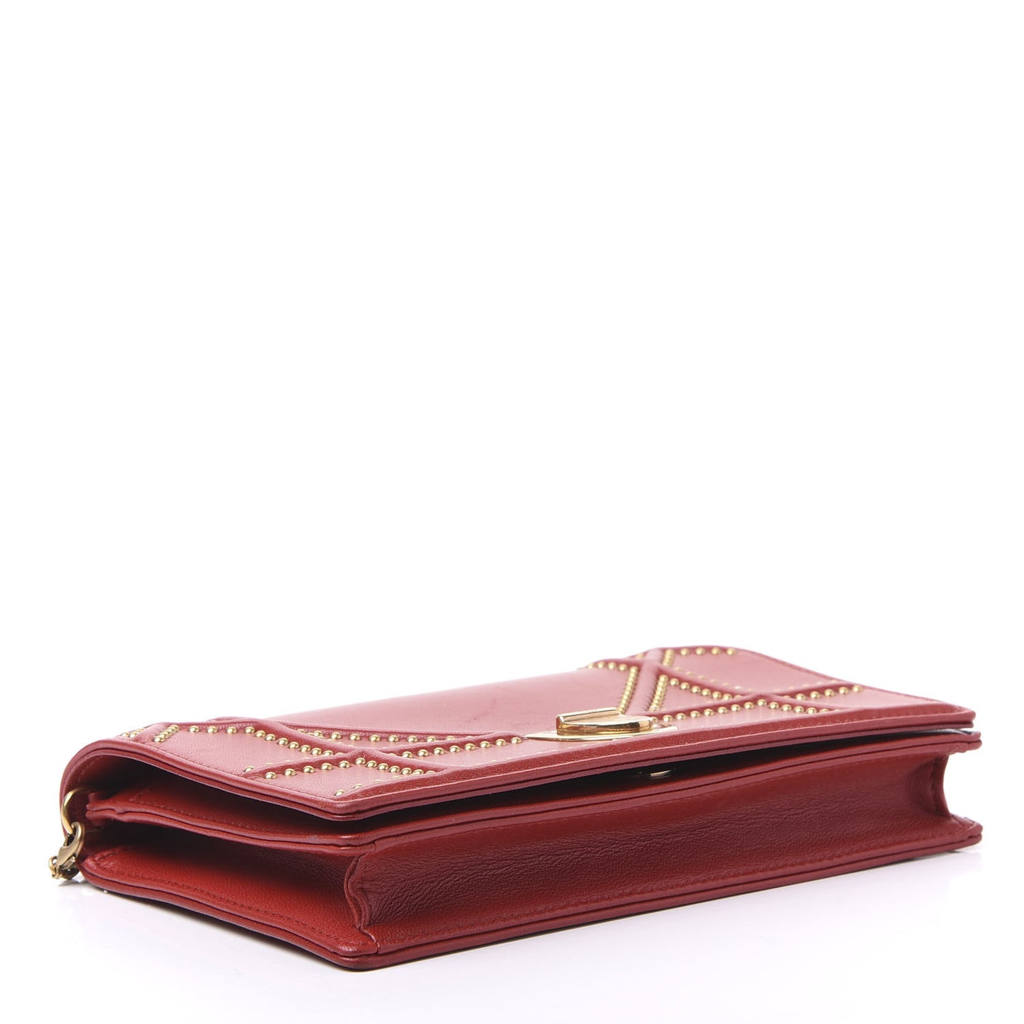 Lambskin Studded Diorama Wallet on Chain Pouch Red