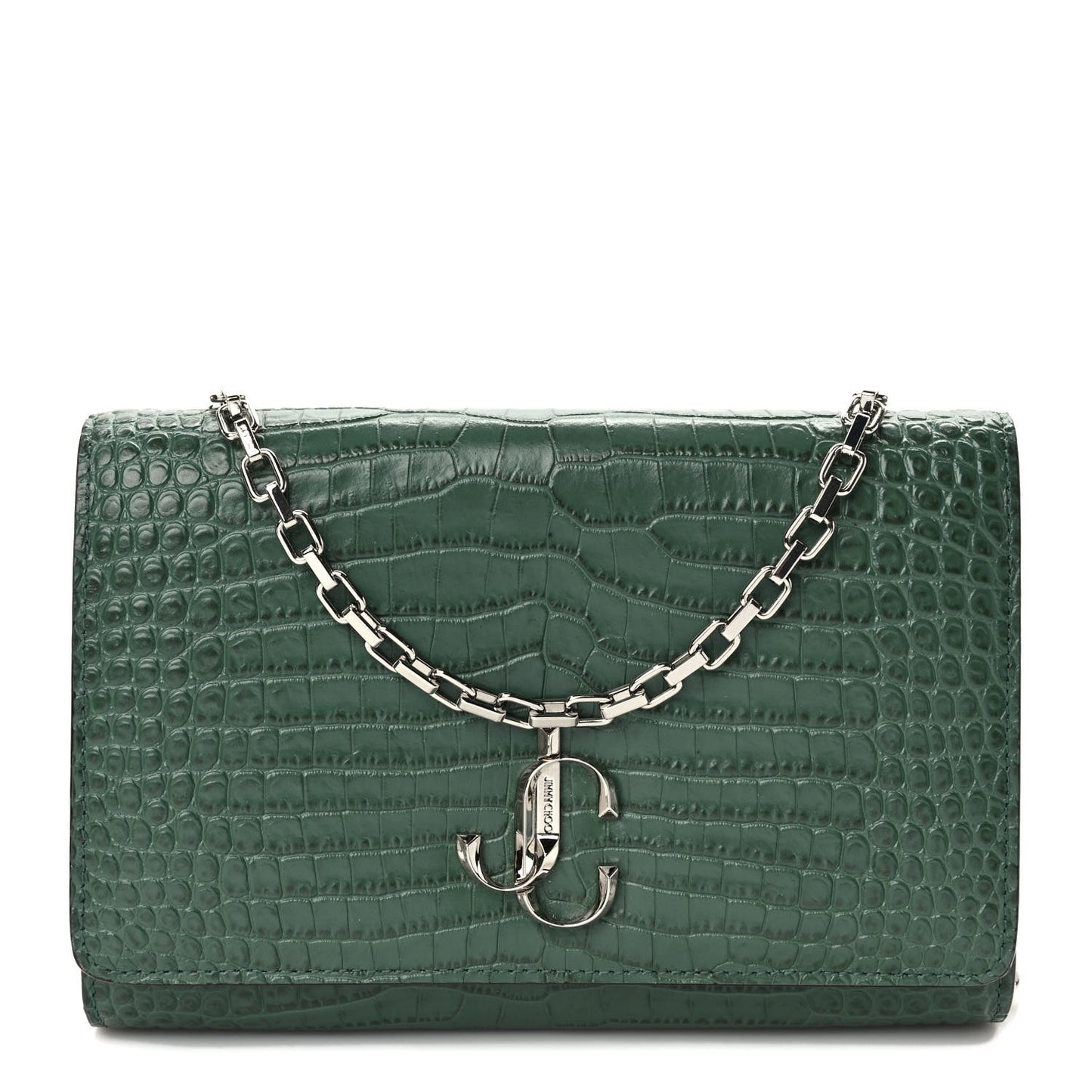 Calfskin Crocodile Embossed Varenne Chain Clutch Cactus
