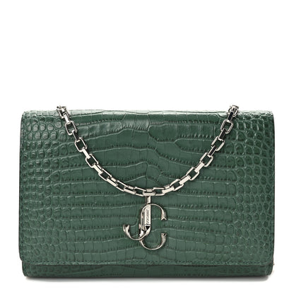 Jimmy Choo Calfskin Crocodile Embossed Varenne Chain Clutch Cactus 1 of 9