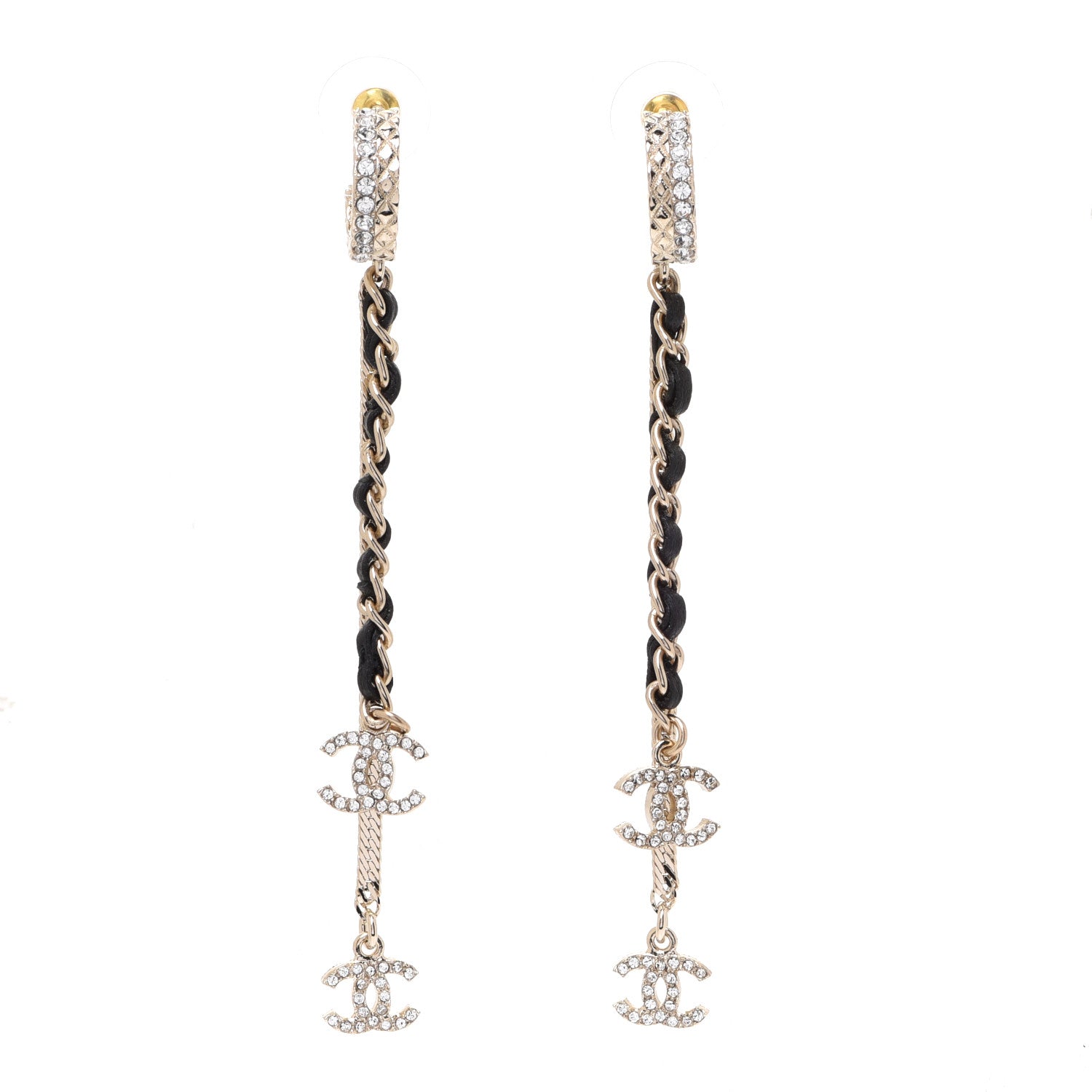 Chanel Crystal Lambskin Chain CC Drop Earrings Gold 1 of 4