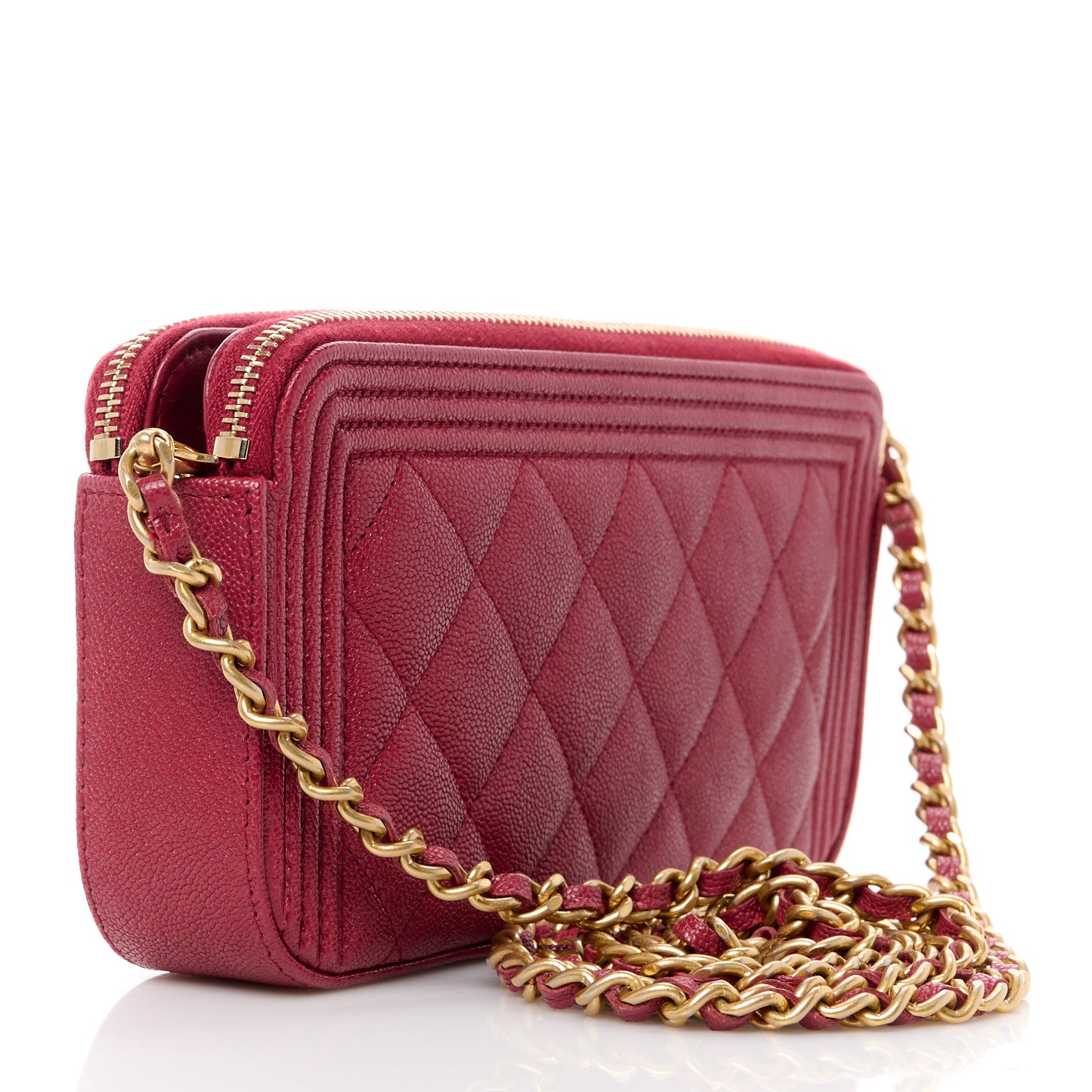 Chanel Caviar Quilted Small Boy Clutch With Chain Burgundy 3 of 14