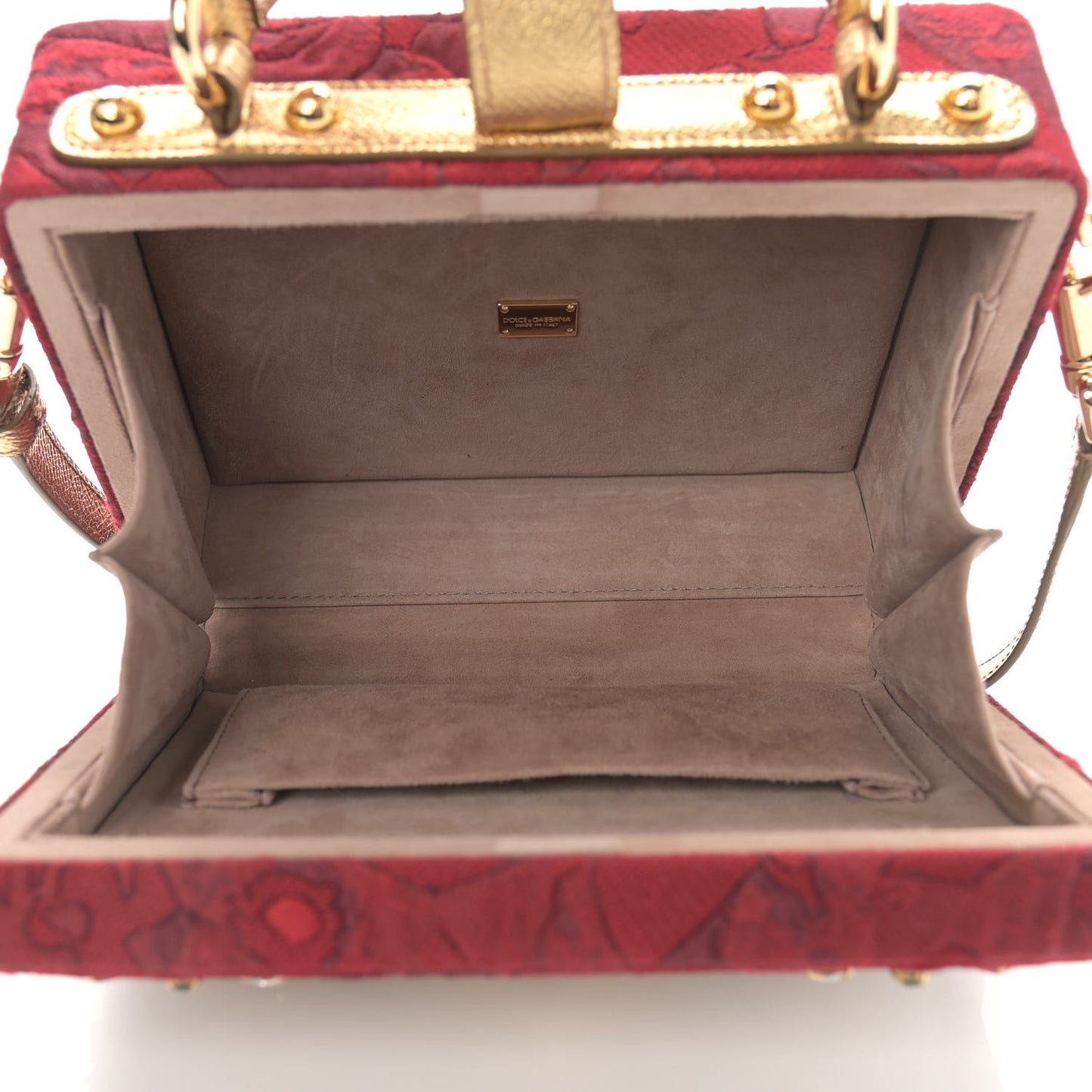 Brocade Dauphine Crystal Embellished Box Bag Red Gold