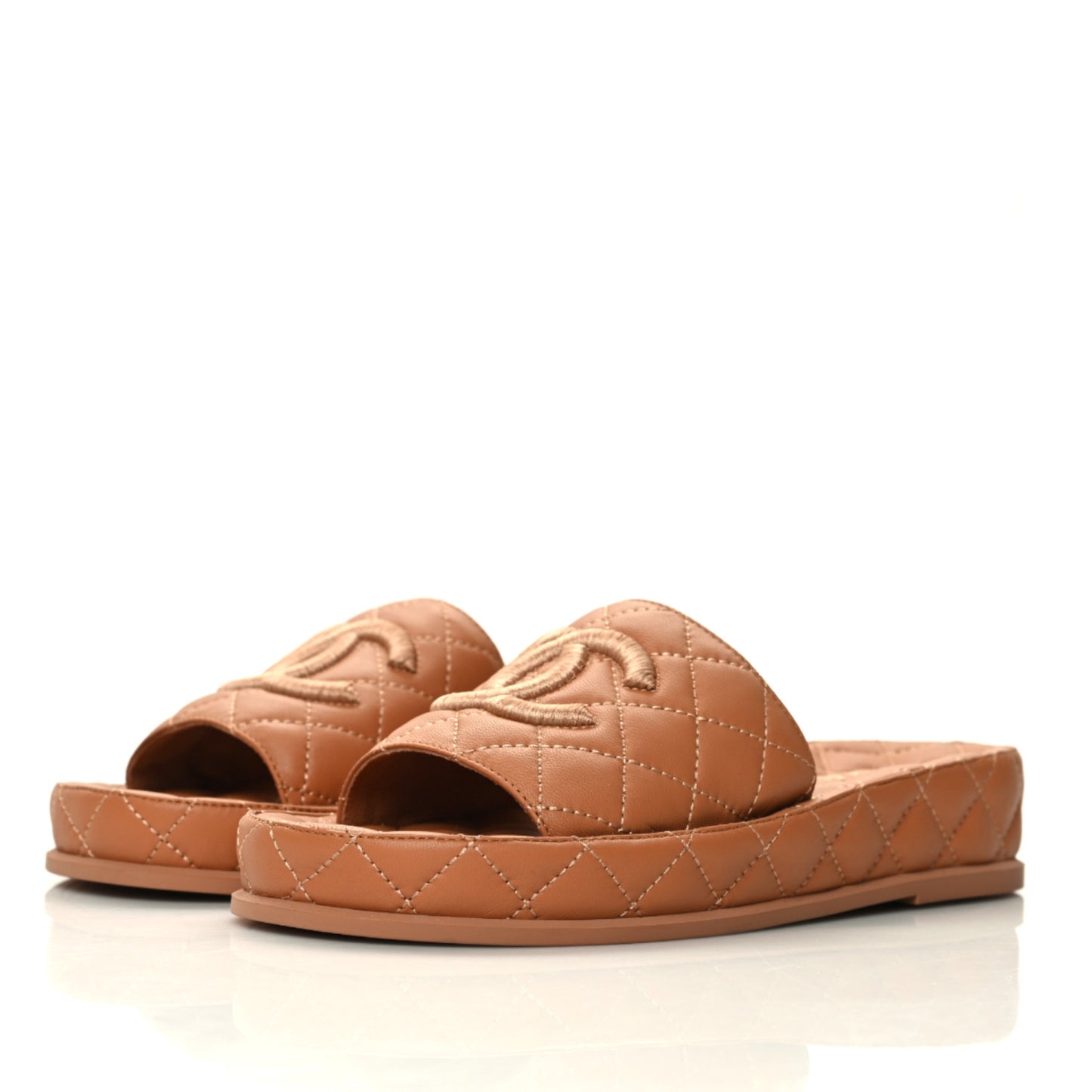 Lambskin Quilted CC Mules Sandals 36 Brown