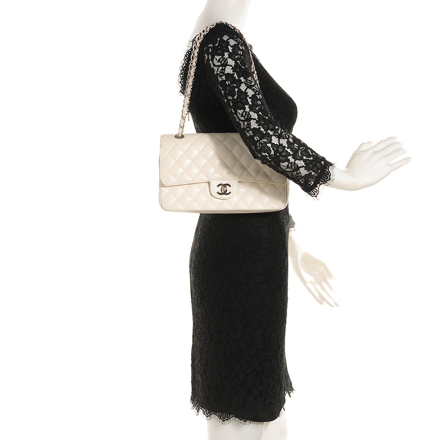 Chanel Caviar Quilted Medium Double Flap White 2 of 8