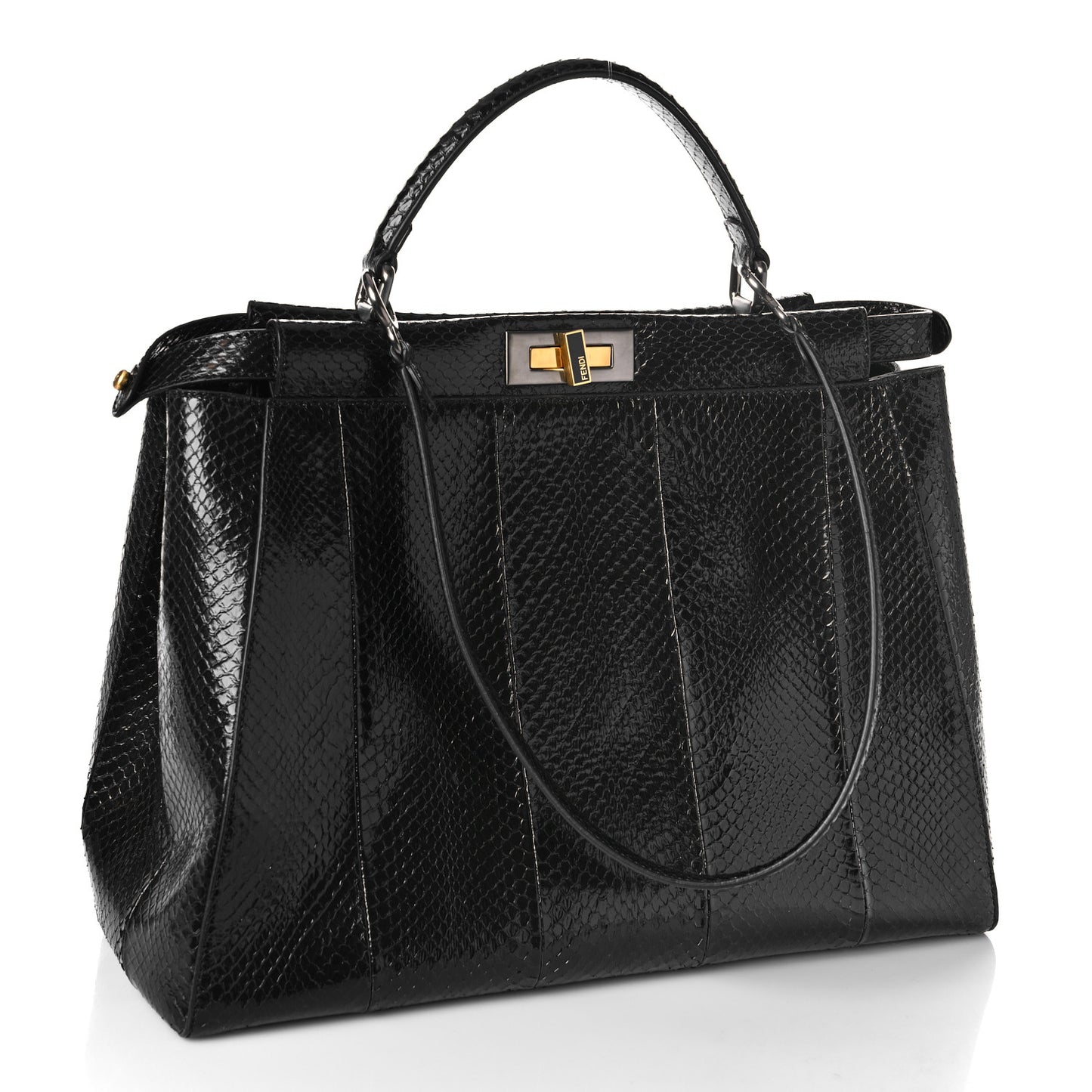 Snakeskin Large Peekaboo Iconic Satchel Black