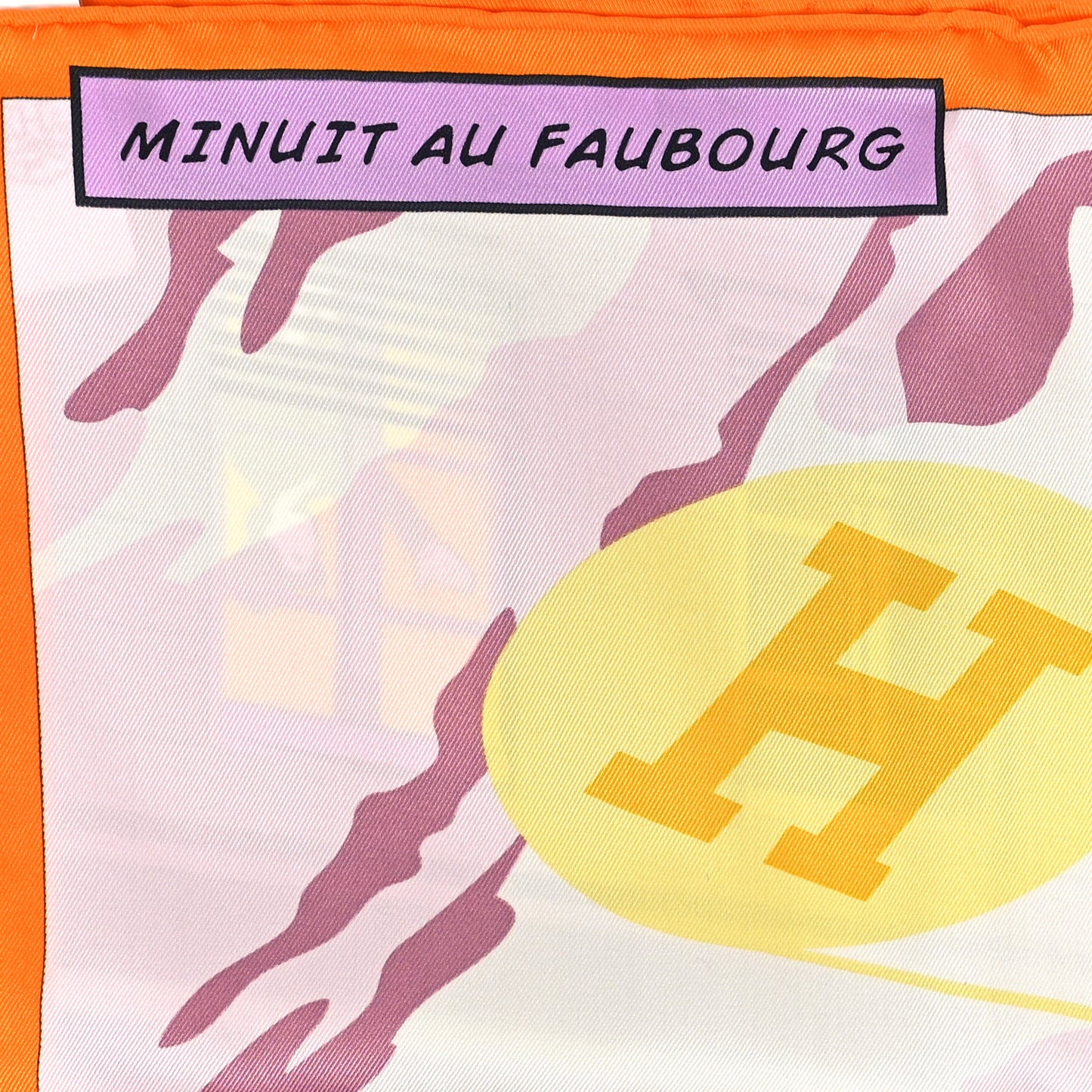 Silk Minuit Au Faubourg Scarf 70 Orange Gris Jaune
