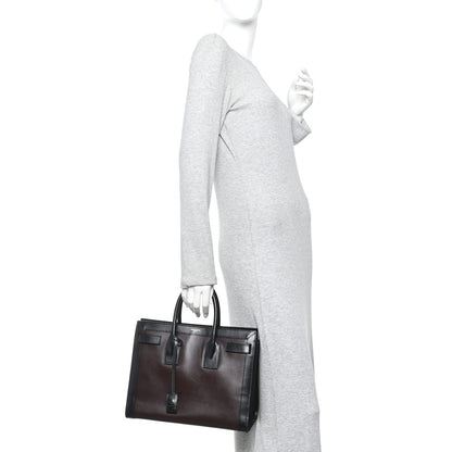 Saint Laurent Calfskin Bi-Color Small Sac De Jour Burgundy Black 2 of 15