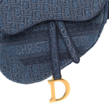 Christian Dior Oblique Embroidered Saddle Bag Denim Blue 8 of 11