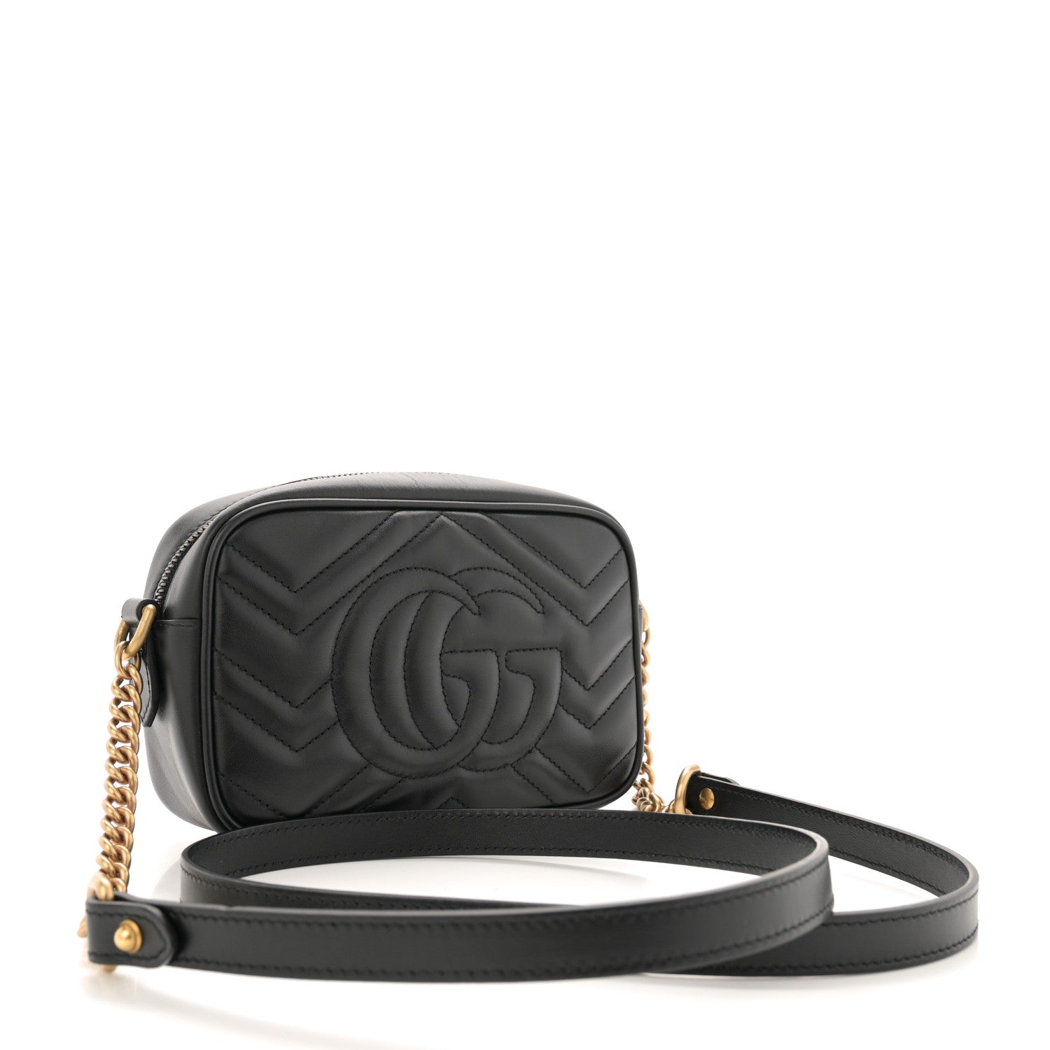 Gucci Calfskin Matelasse Mini GG Marmont Chain Shoulder Bag Black 3 of 11