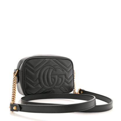 Gucci Calfskin Matelasse Mini GG Marmont Chain Shoulder Bag Black 3 of 11