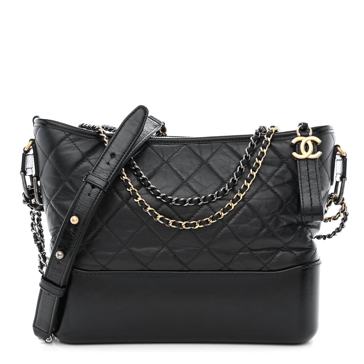 Aged Calfskin Quilted Medium Gabrielle Hobo Black