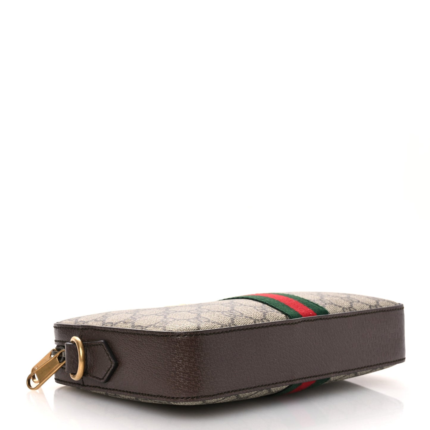 GG Supreme Monogram Textured Dollar Calfskin Web Ophidia Wristlet Shoulder Bag Beige Ebony New Acero