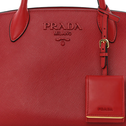 Prada Saffiano Cuir Calfskin Small Monochrome Top Handle Tote Fuoco 8 of 15