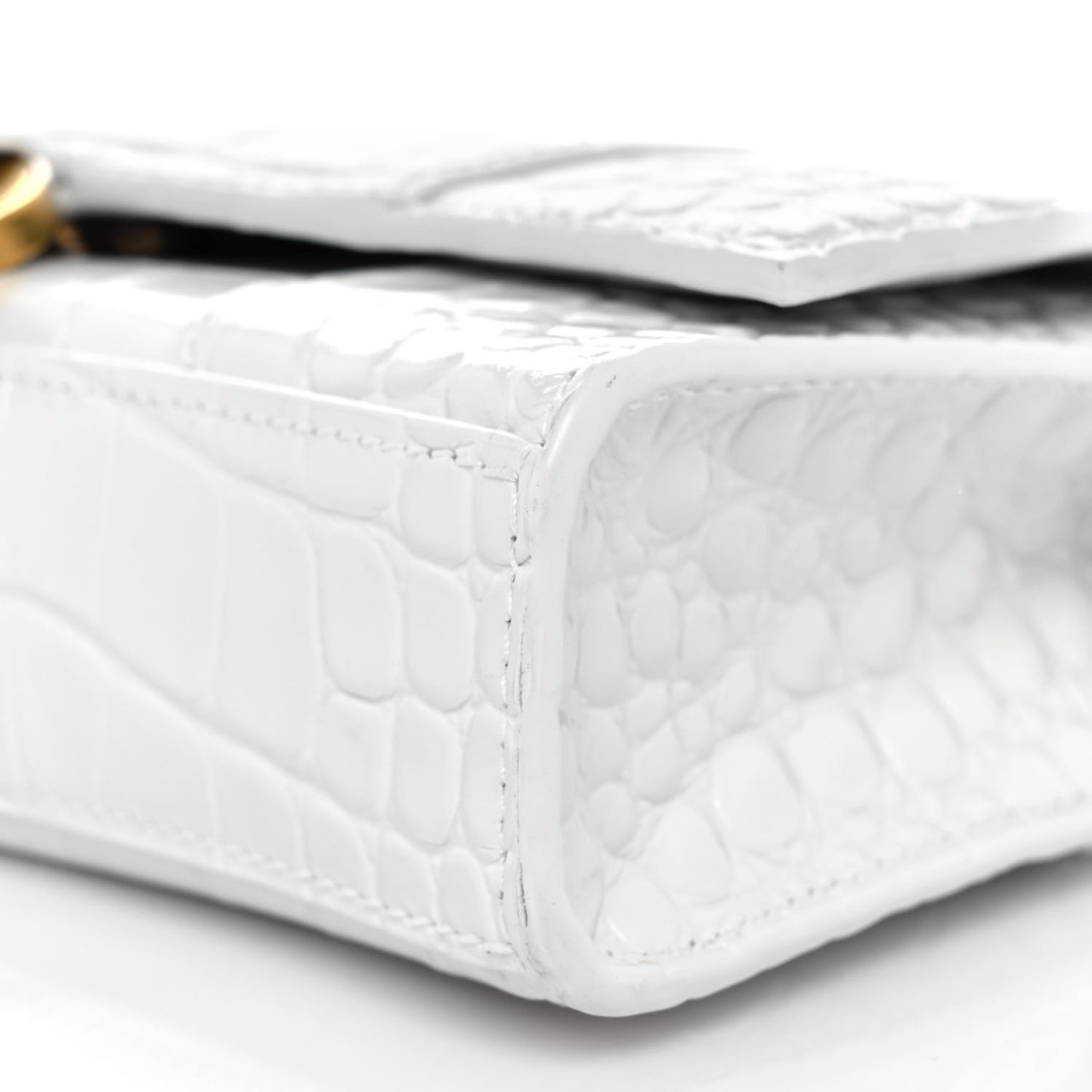 Shiny Calfskin Crocodile Embossed Hourglass Chain Bag White