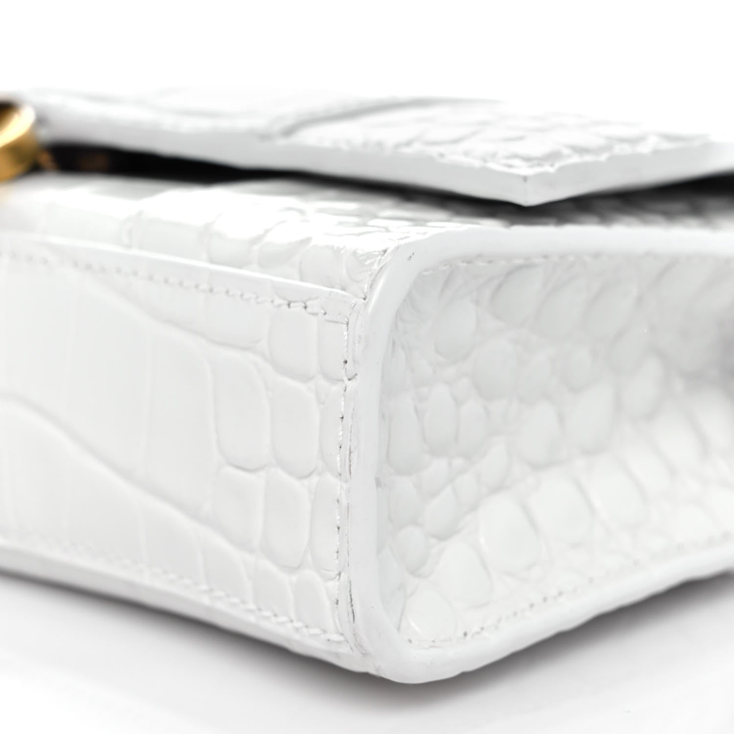 Balenciaga Shiny Calfskin Crocodile Embossed Hourglass Chain Bag White 8 of 8