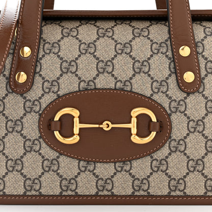 Gucci GG Supreme Monogram Azalea Calfskin Mini Horsebit 1955 Foldover Top Handle Bag Beige Ebony Brown Sugar 8 of 11