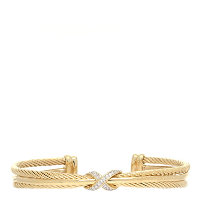 David Yurman 18K Yellow Gold Diamond 7mm Crossover X Bracelet 1 of 3