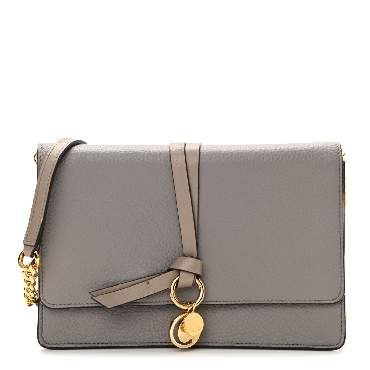 Grained Calfskin Alphabet Clutch Shoulder Bag Grey