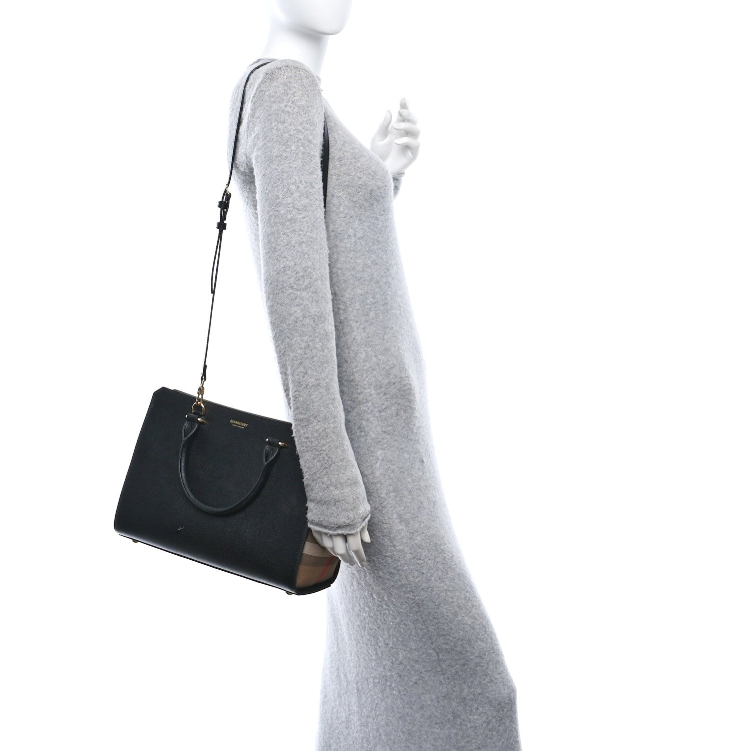 Burberry Calfskin Mega Check Small Banwell Tote Black 2 of 9