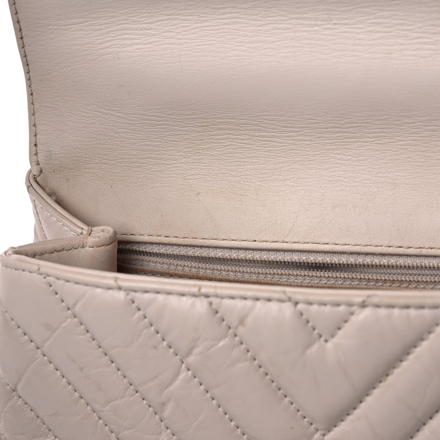 Aged Calfskin Chevron Quilted Mini Coco Handle Flap Ivory
