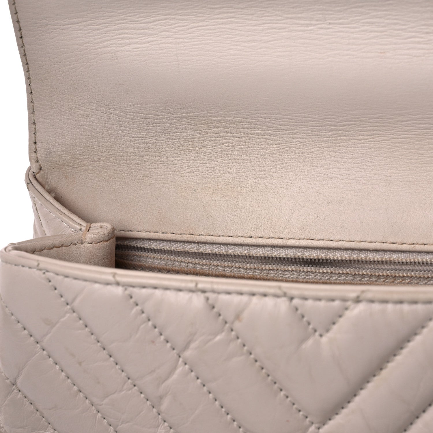 Chanel Aged Calfskin Chevron Quilted Mini Coco Handle Flap Ivory 13 of 21