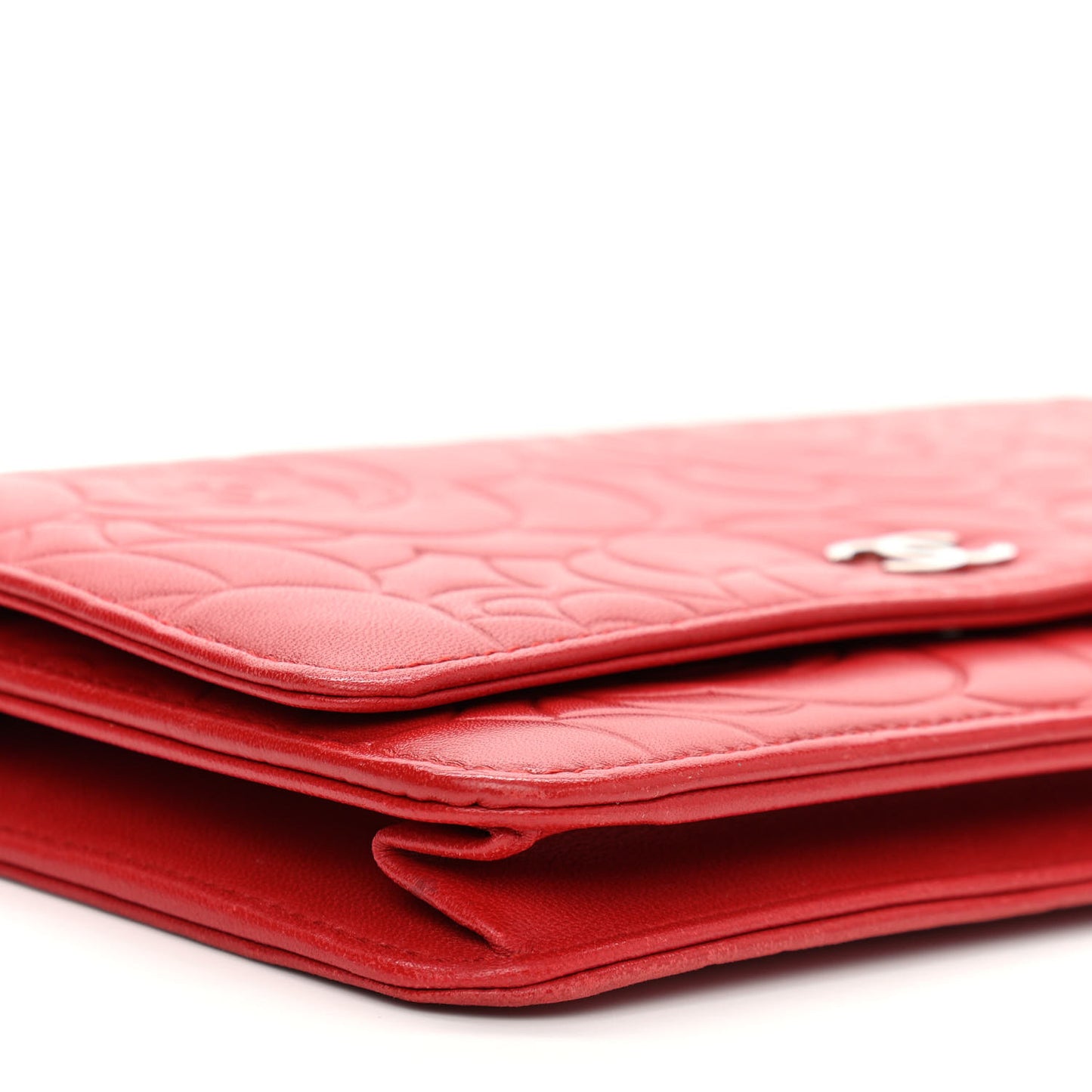 Lambskin Camellia Embossed Wallet On Chain WOC Red