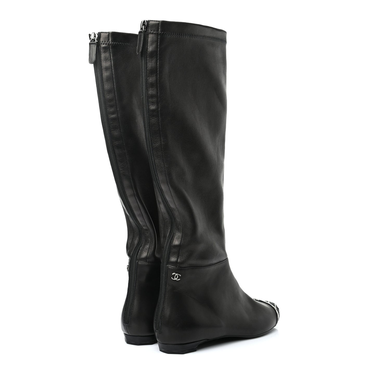 Lambskin Suede Caged Cap Toe High Boots 37.5 Black