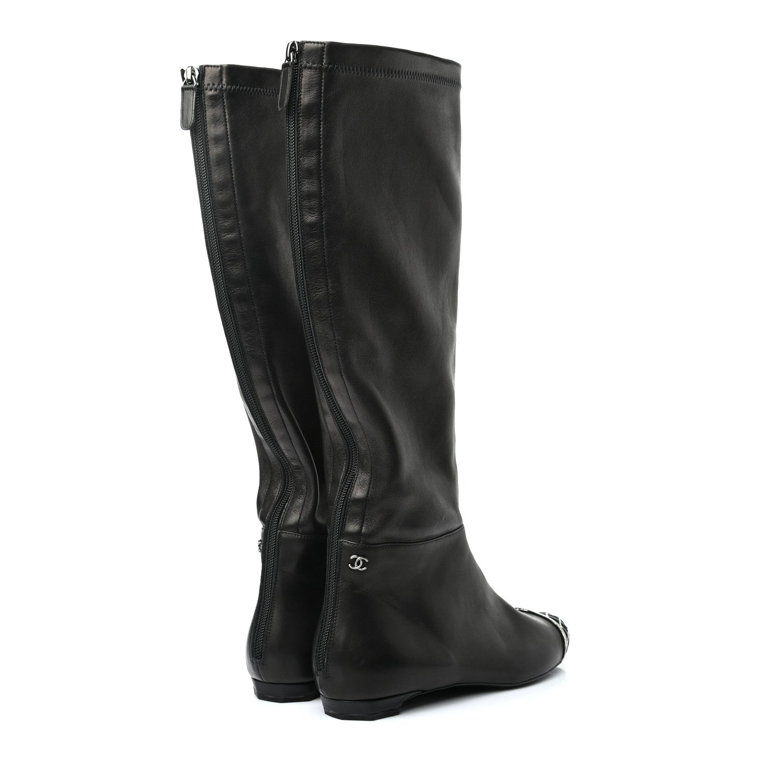 Chanel Lambskin Suede Caged Cap Toe High Boots 37.5 Black 4 of 10