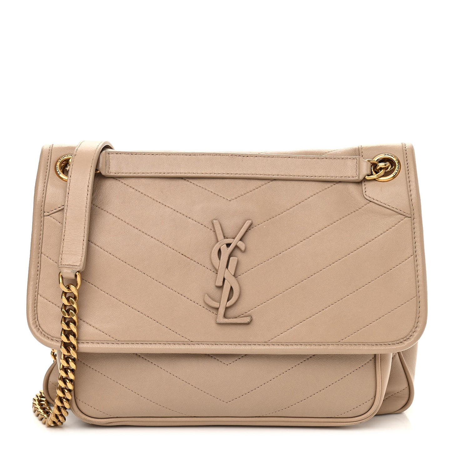 Lambskin Matelasse Monogram Medium Niki Chain Satchel Dark Beige