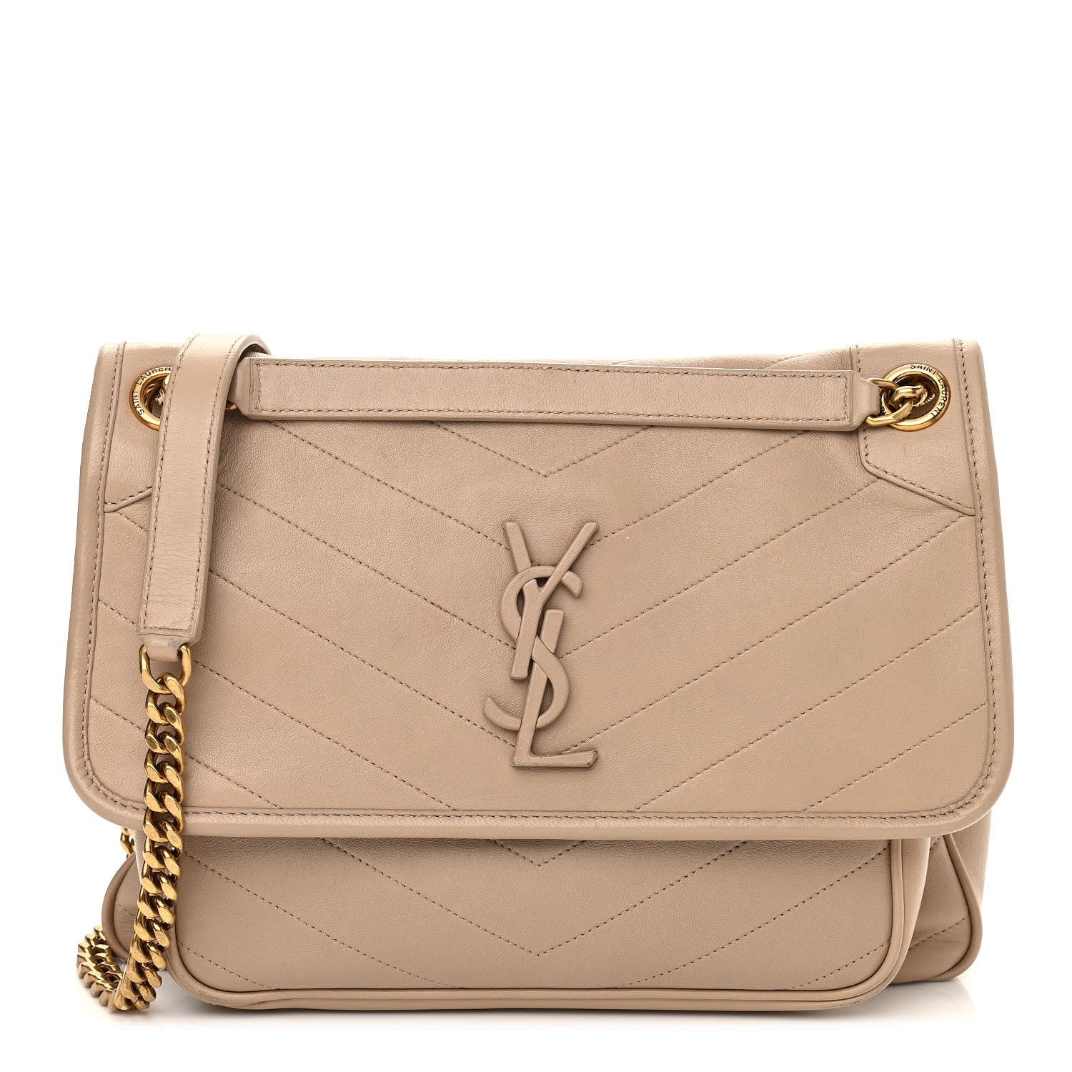 Saint Laurent Lambskin Matelasse Monogram Medium Niki Chain Satchel Dark Beige 1 of 14