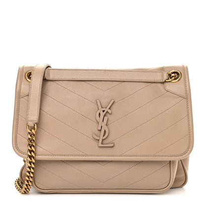 Saint Laurent Lambskin Matelasse Monogram Medium Niki Chain Satchel Dark Beige 1 of 14