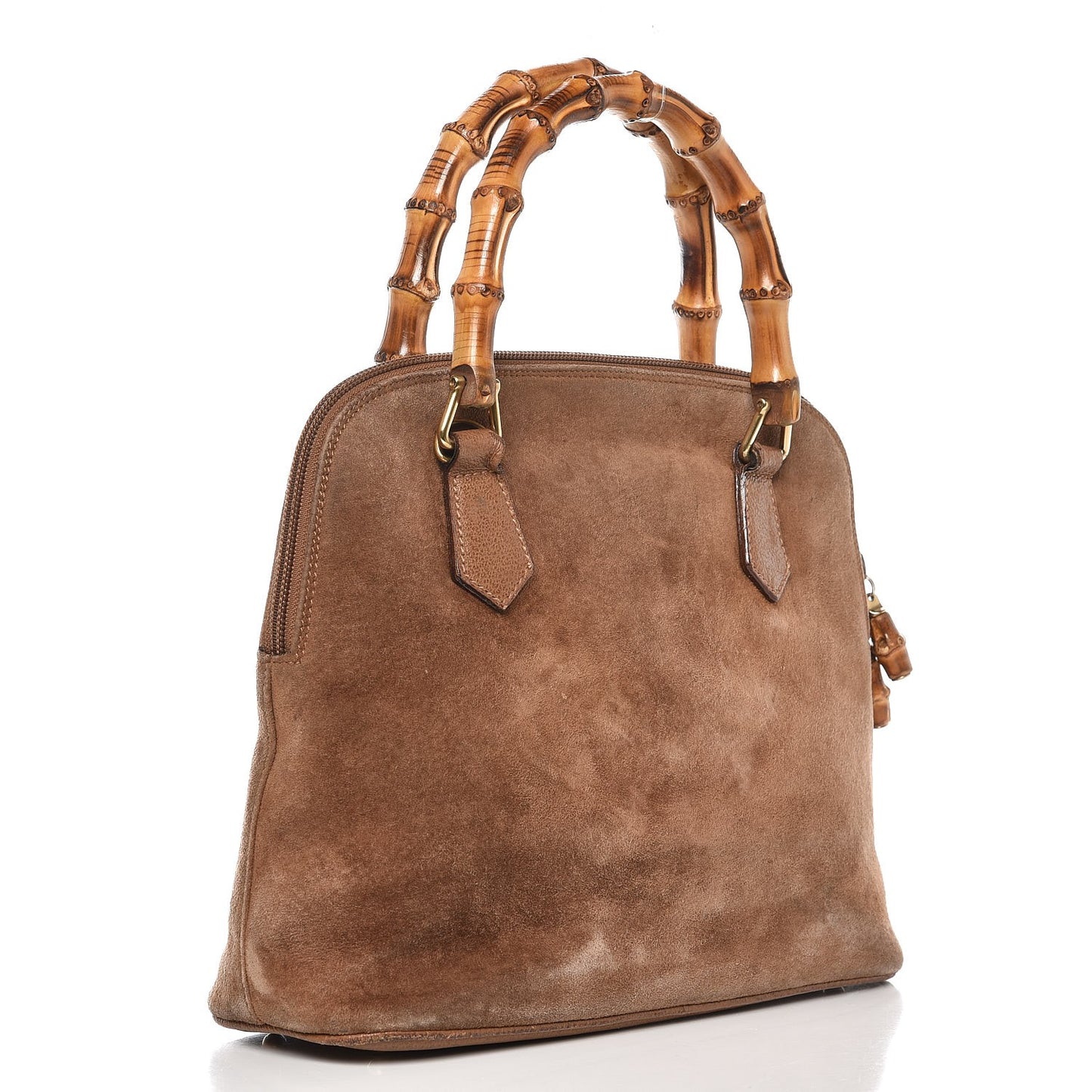 Suede Bamboo Top Handle Tote Tan