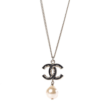 Chanel Enamel CC Baroque Pearl Drop Necklace Black Gold 4 of 6