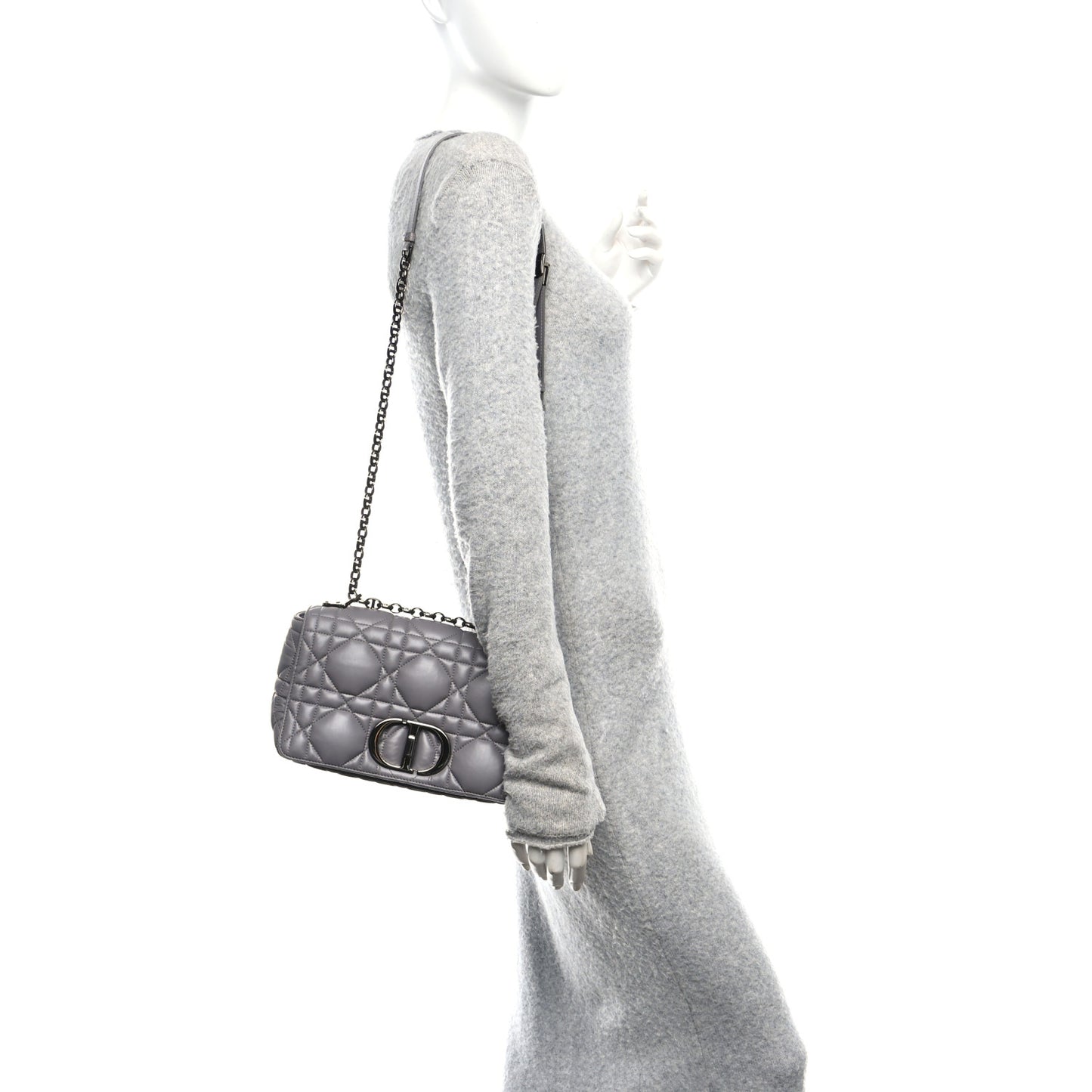 Calfskin Macrocannage Medium Caro Bag Iron Grey
