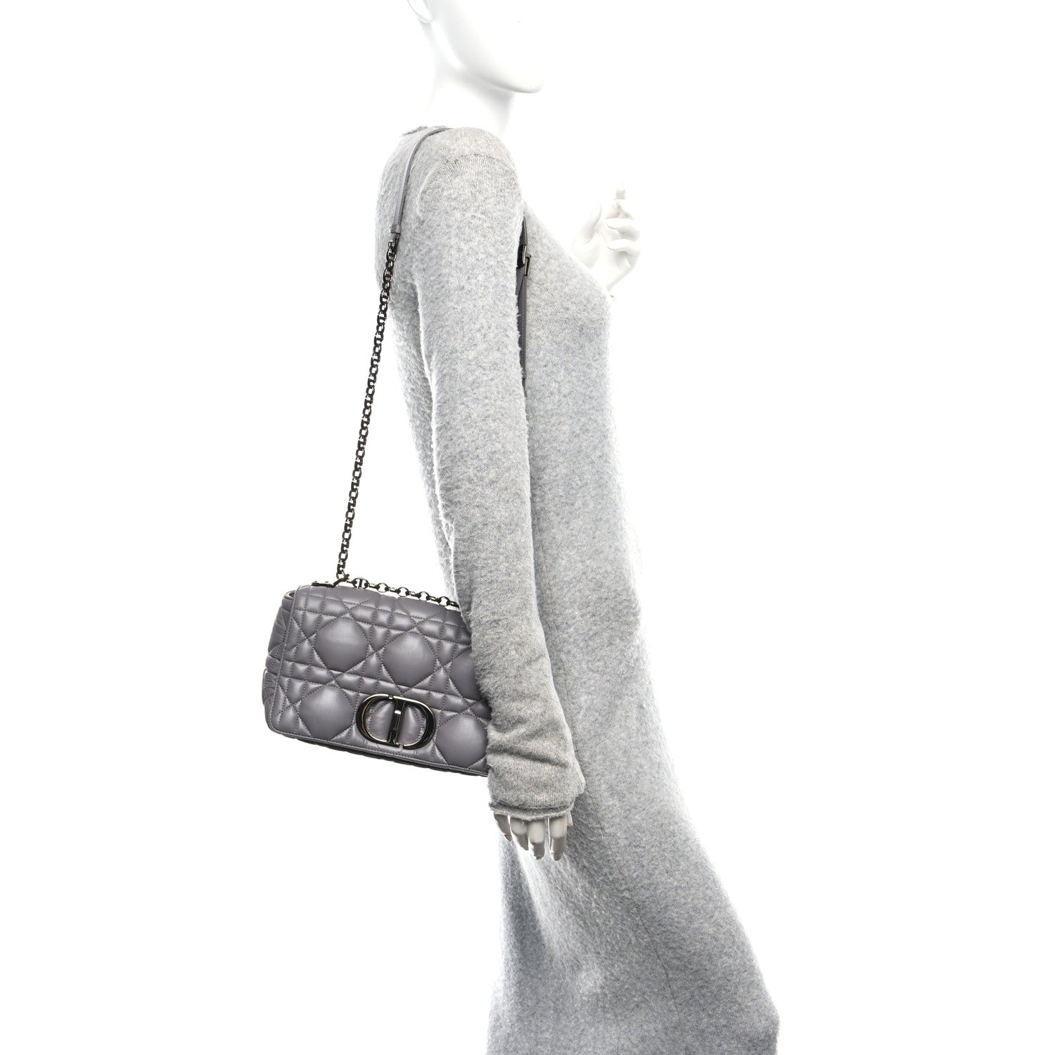 Christian Dior Calfskin Macrocannage Medium Caro Bag Iron Grey 2 of 11