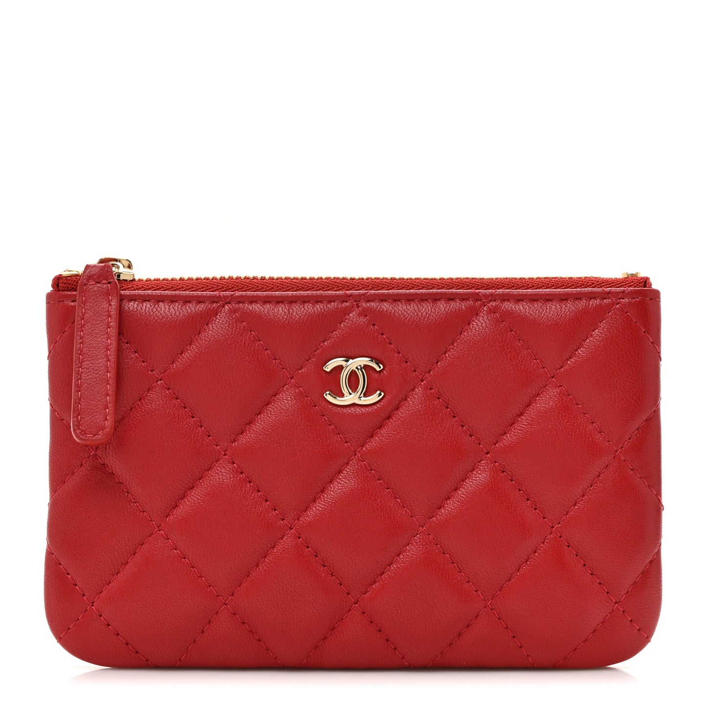Lambskin Quilted Small Cosmetic Case Red