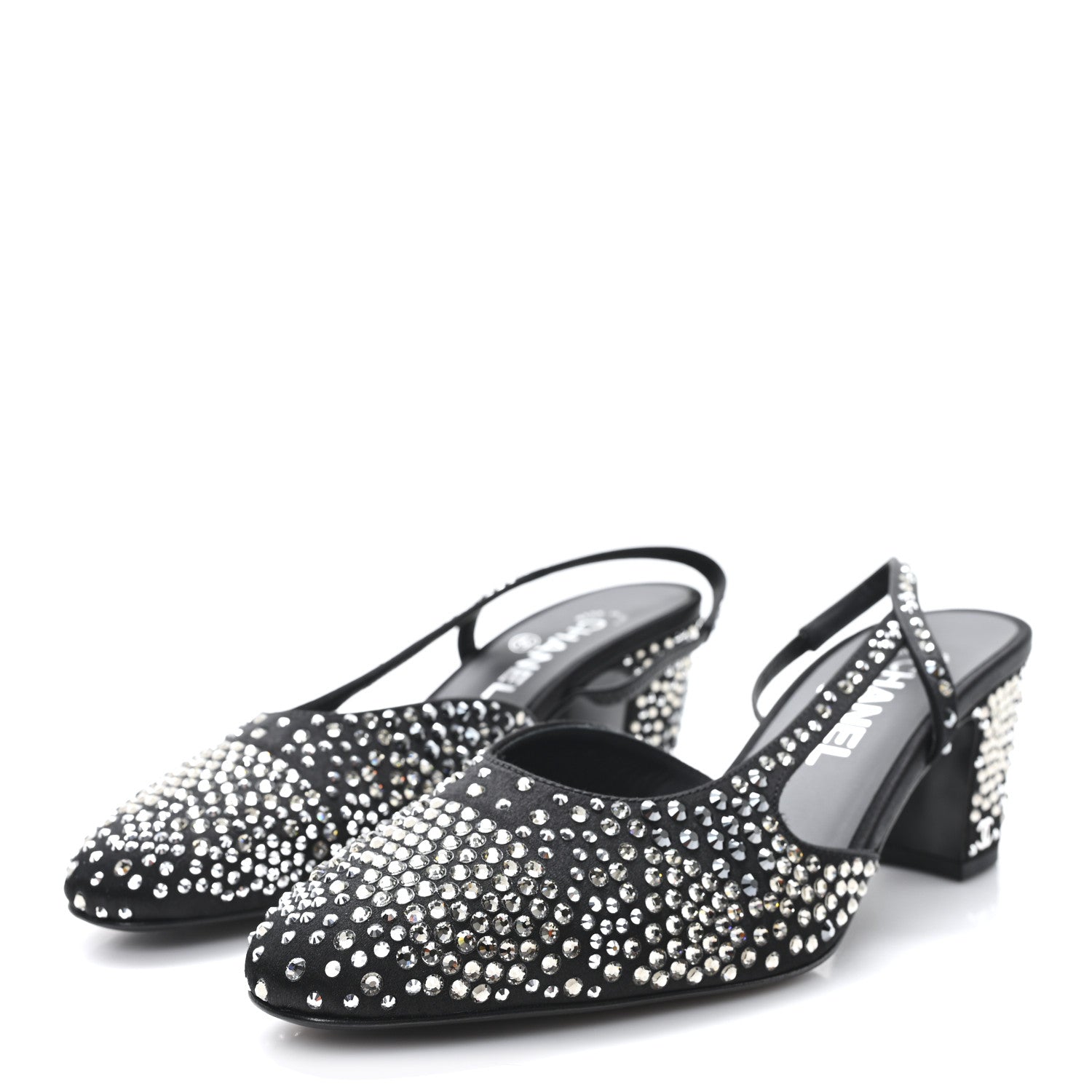 Chanel Strass Cap Toe CC Slingback Pumps 38.5 Black 4 of 10