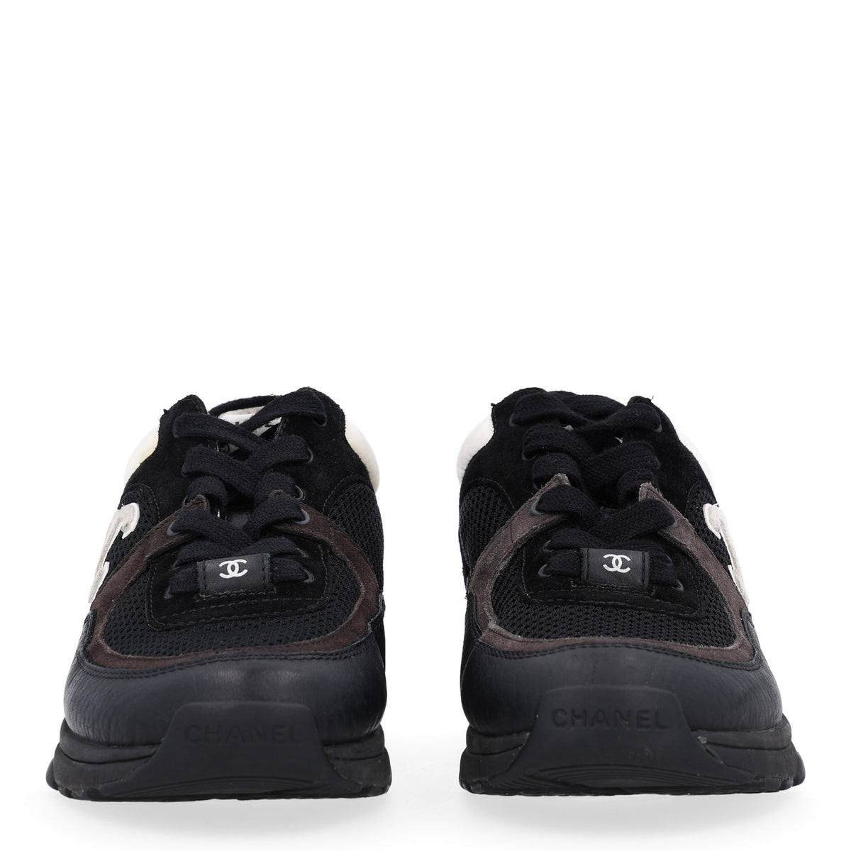 Chanel Mesh Suede Grained Calfskin Womens CC Sneakers 36 Black White 3 of 11