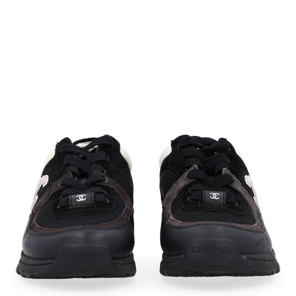 Chanel Mesh Suede Grained Calfskin Womens CC Sneakers 36 Black White 3 of 11