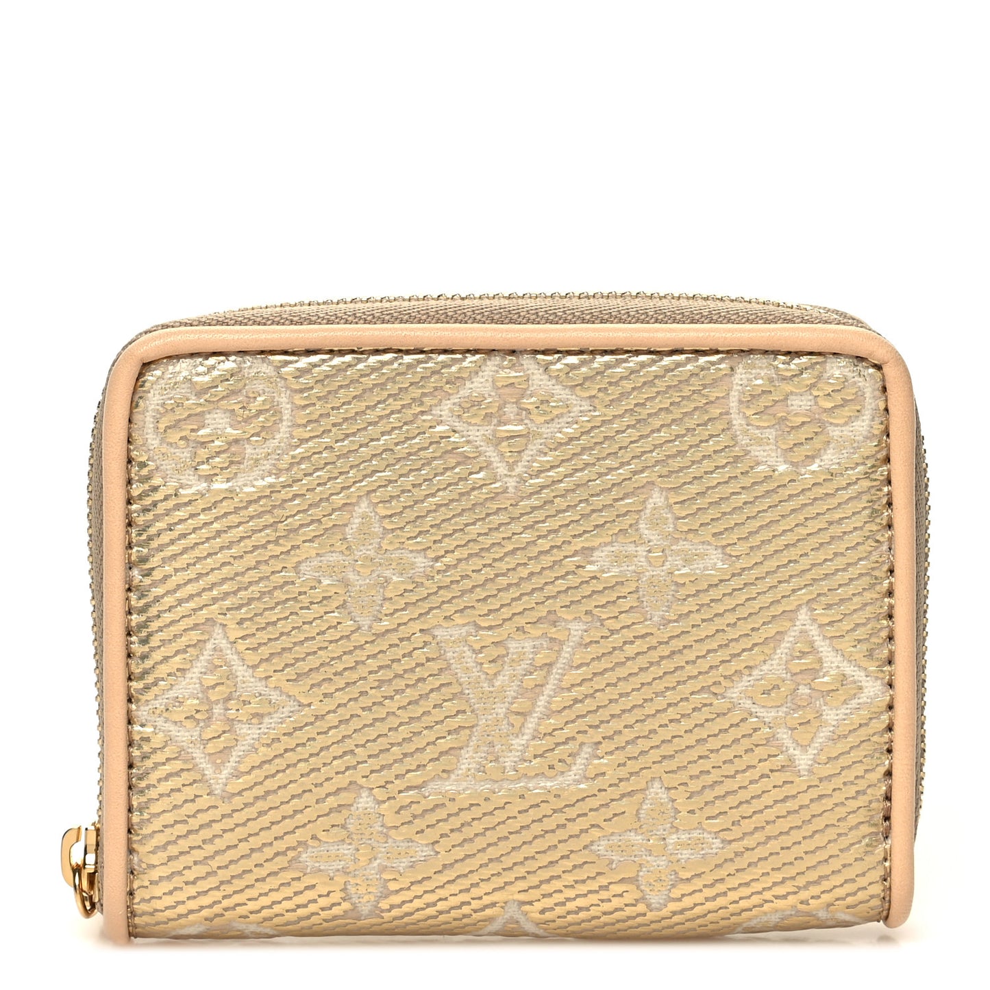 Lurex Jacquard Monogram Zippy Coin Purse Beige