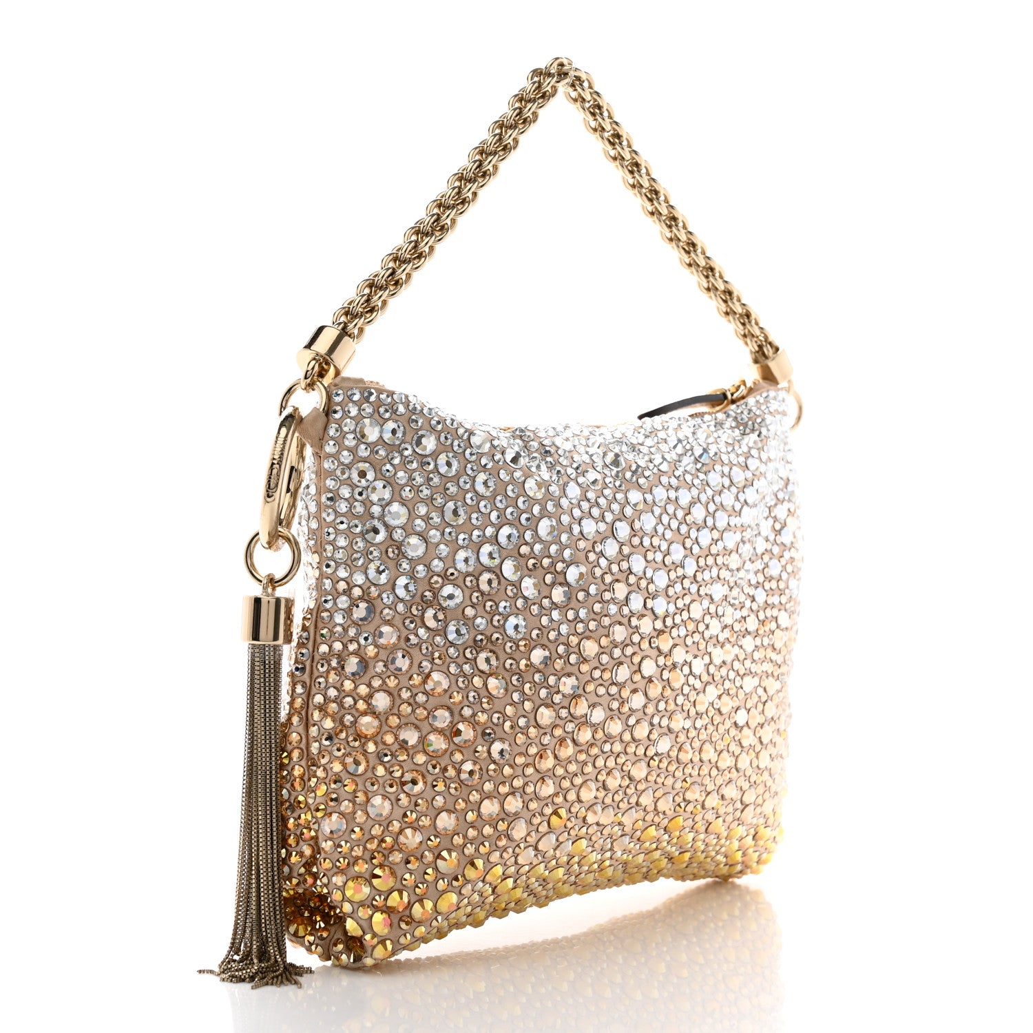Jimmy Choo Satin Crystal Embellished Callie Tasseled Clutch Gold 3 of 10