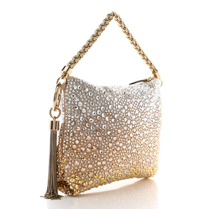 Jimmy Choo Satin Crystal Embellished Callie Tasseled Clutch Gold 3 of 10
