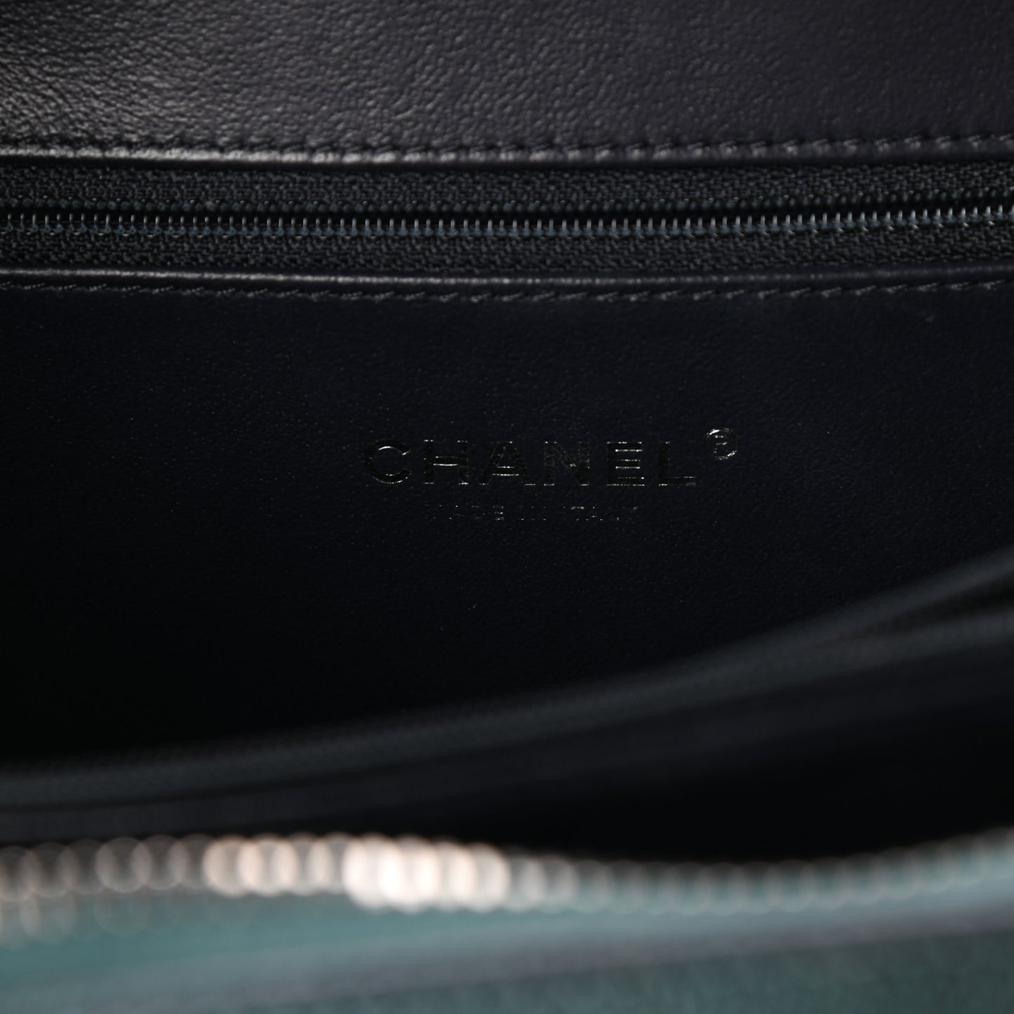 Iridescent Caviar Quilted Medium CC Filigree Vanity Case Dark Turquoise